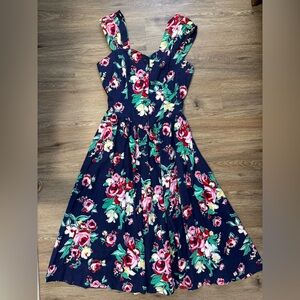 Vintage Robbie Bee Floral Dress Size 10 Cotton Fit & Flare Blue Button Front USA